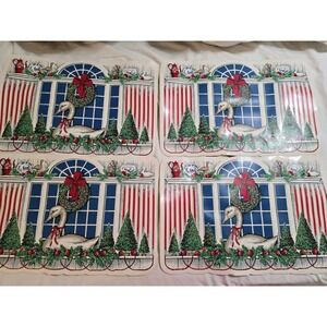 Vintage Set‎ Of 4 Town & Country Linens Vinyl Christmas Goose Placemats
